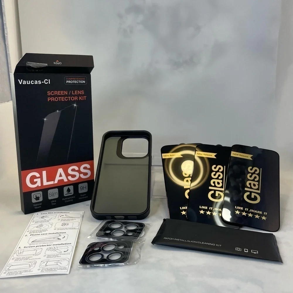 Vacuas-CI Screen/lens Protector Kit Glass 3 Pack for iPhone 15 Pro 6.1 Inch